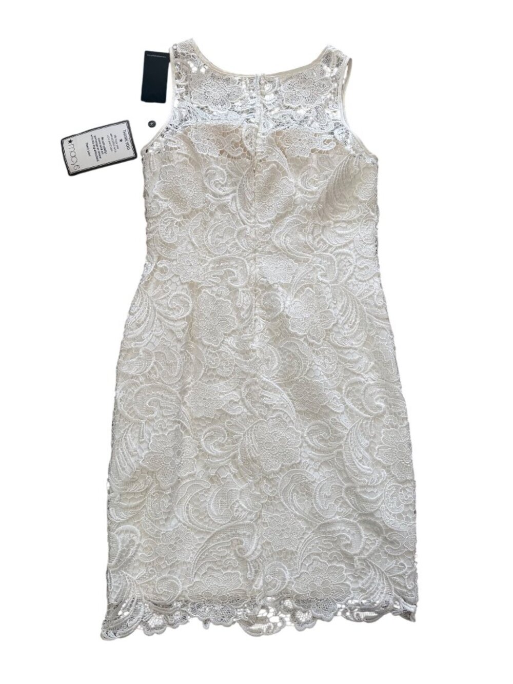 Adrianna Papell Ivory Lace Sleeveless Sheath Dress Illusion Neckline Size 10 NWT - Picture 4 of 16